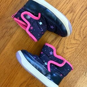 Kids Starry Night snow Boots with Pink Trim, size 4 toddler
